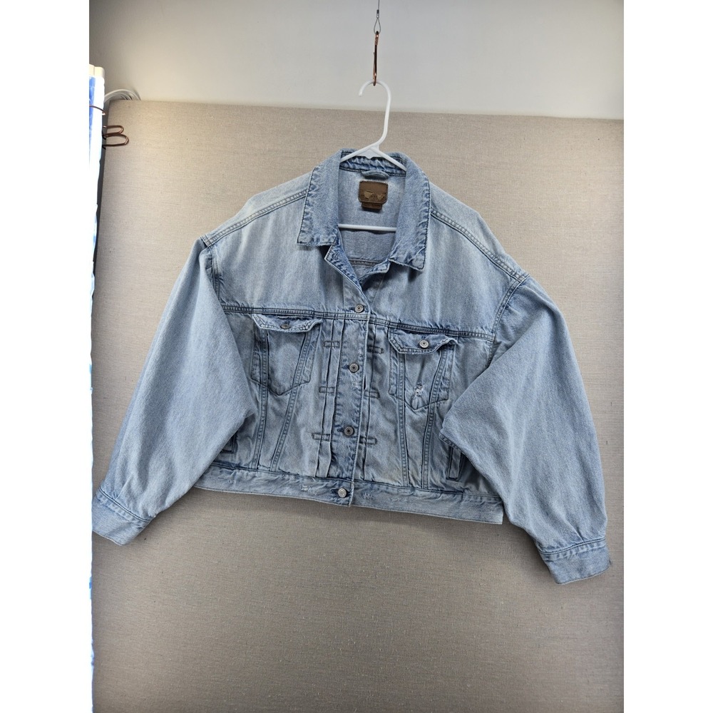 American Eagle Denim Jacket Womens XL Cropped Oversized Baggy Jean Distressed